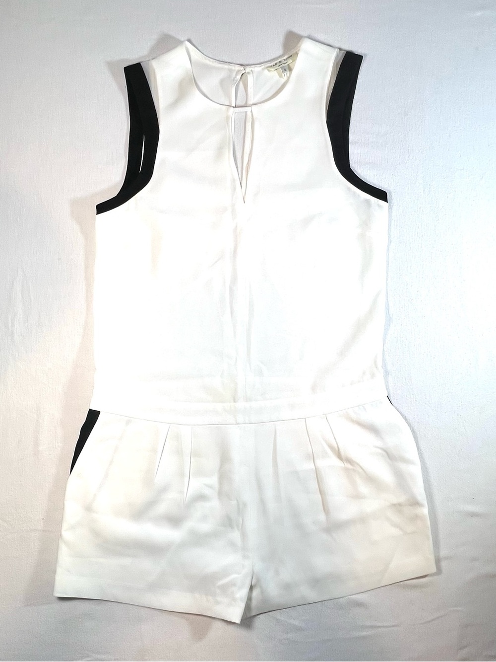 rag & bone White & Black Romper with Lambskin Leather Trim